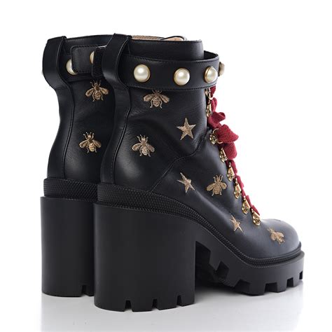 black gucci bee boots|GUCCI Calfskin Bee Star Embroidered Lace Up Combat Ankle Boots 37 Black .